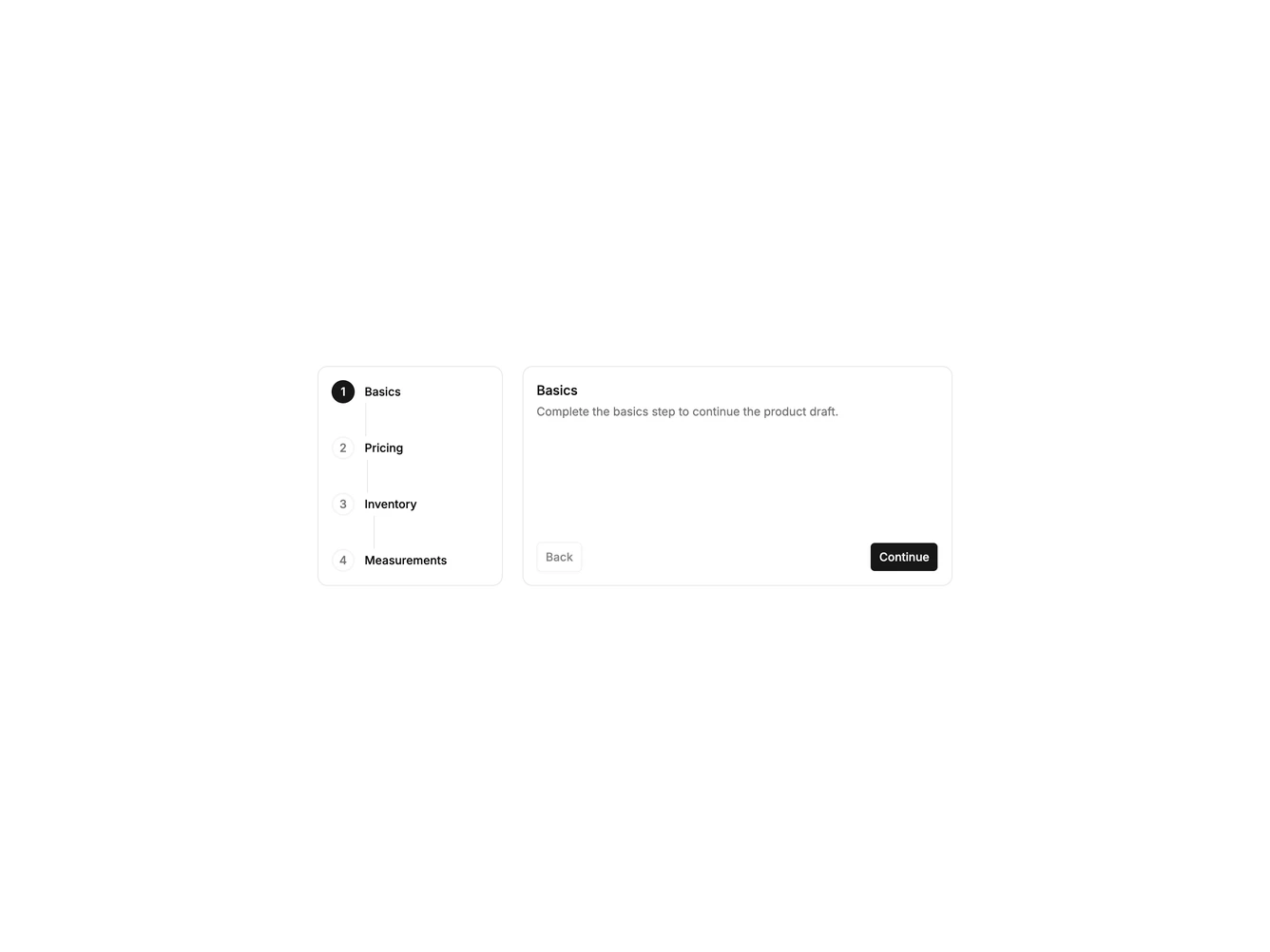 Stepper Product Wizard 1 - Vertical stepper with mobile progress