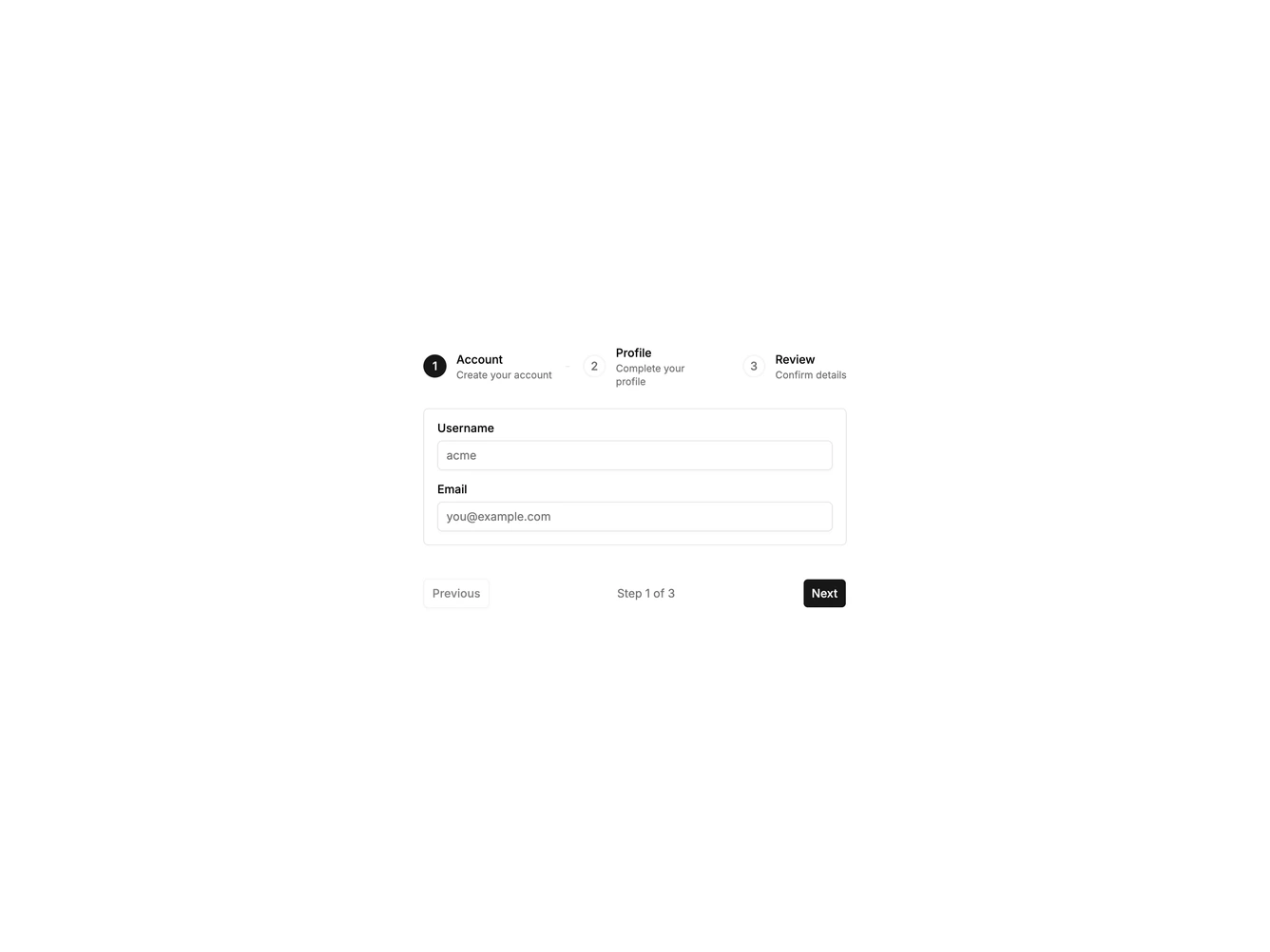 Shadcn Stepper Validation 1 component