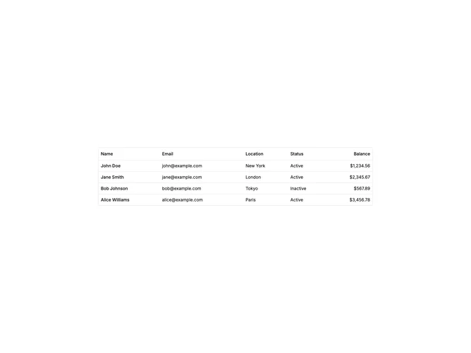 Shadcn Table Standard 1 component
