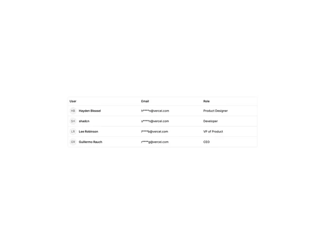 Shadcn Table Standard 2 component