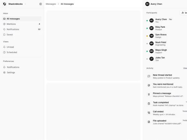 Shadcn Application Shell Blocks