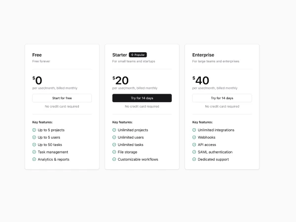 Shadcn Pricing Blocks