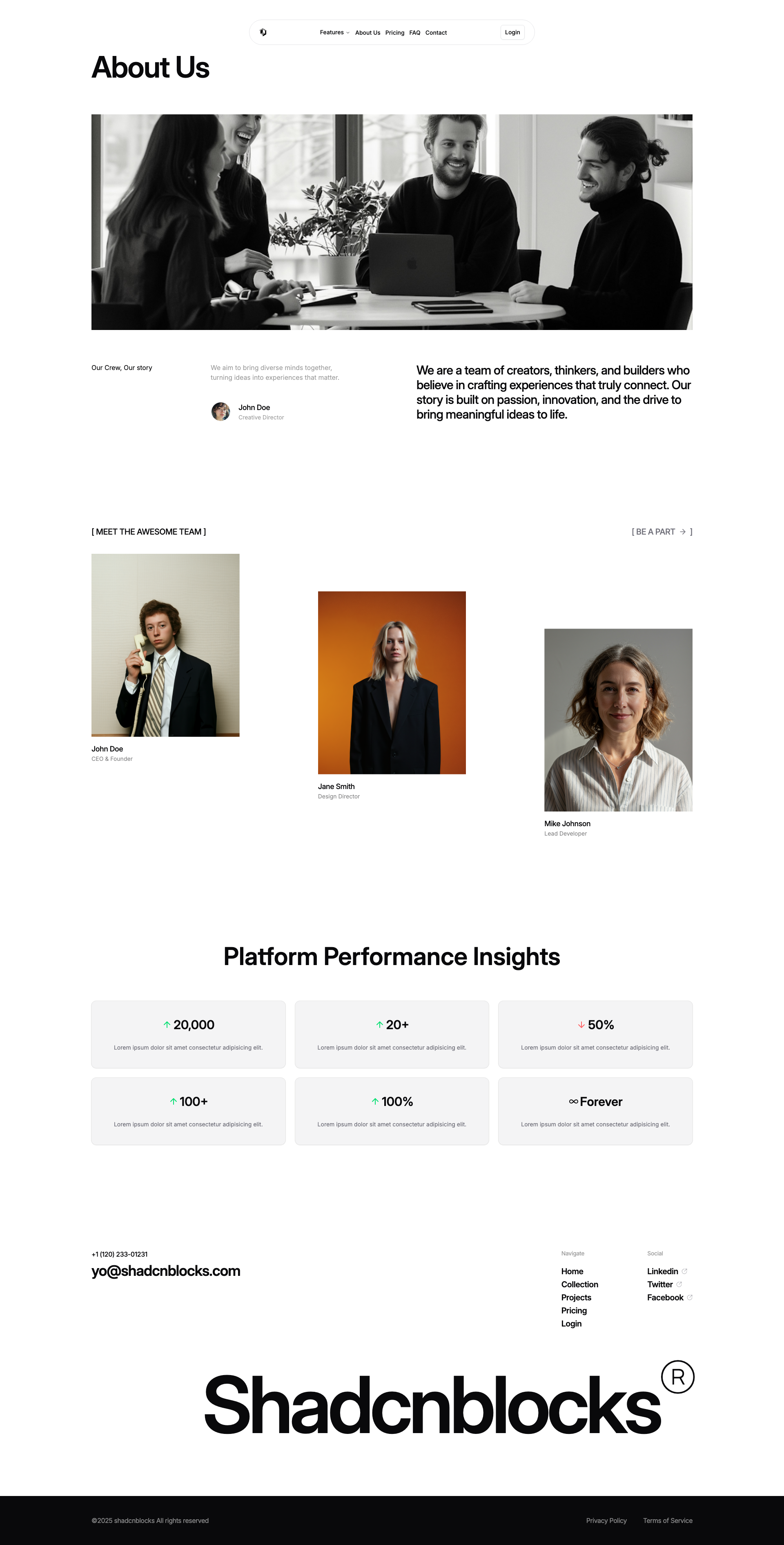 Shadcn About Page 3 - About page with hero image and floating navbar
