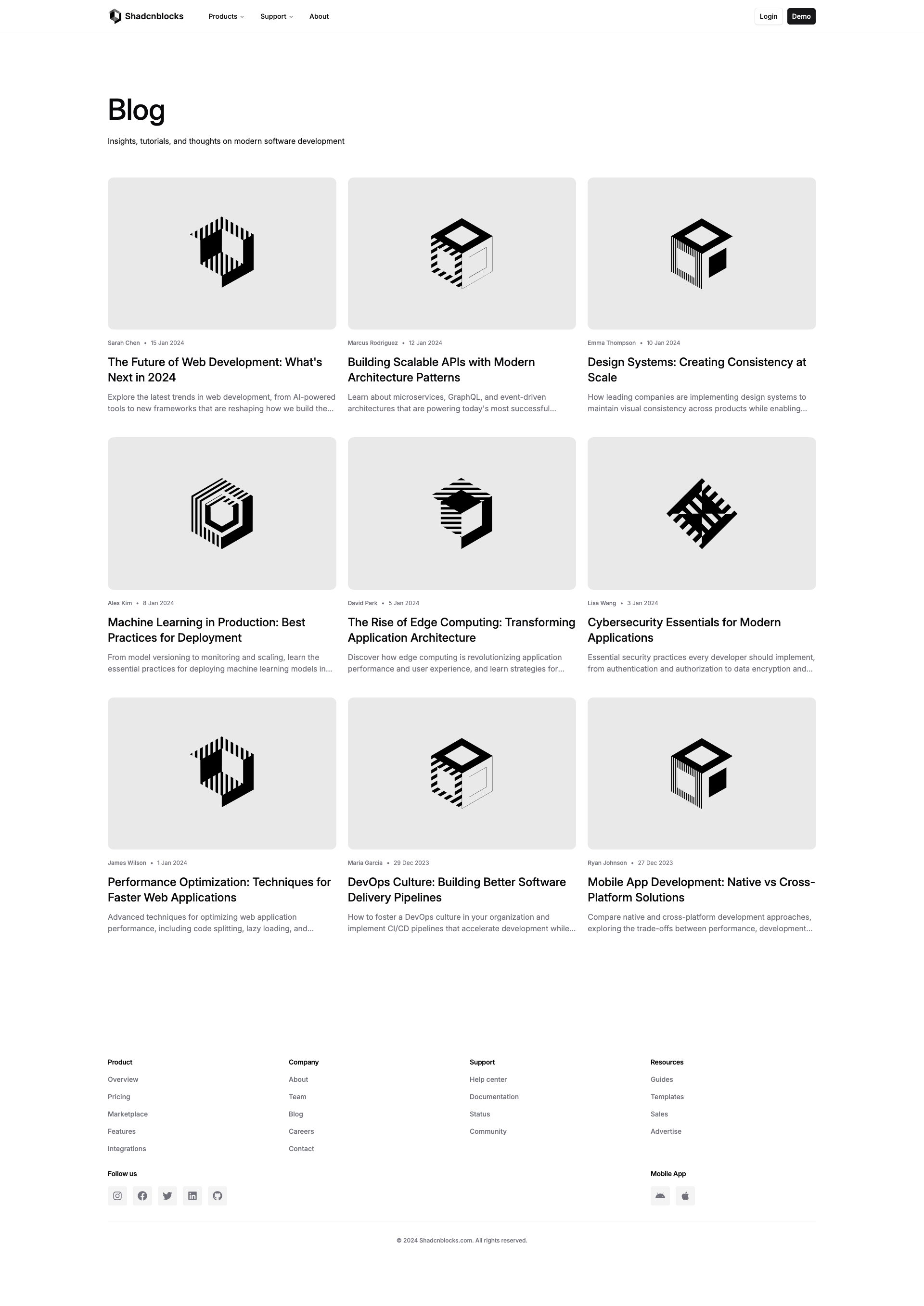 Shadcn Blog Page 4 - Byline-first blog grid