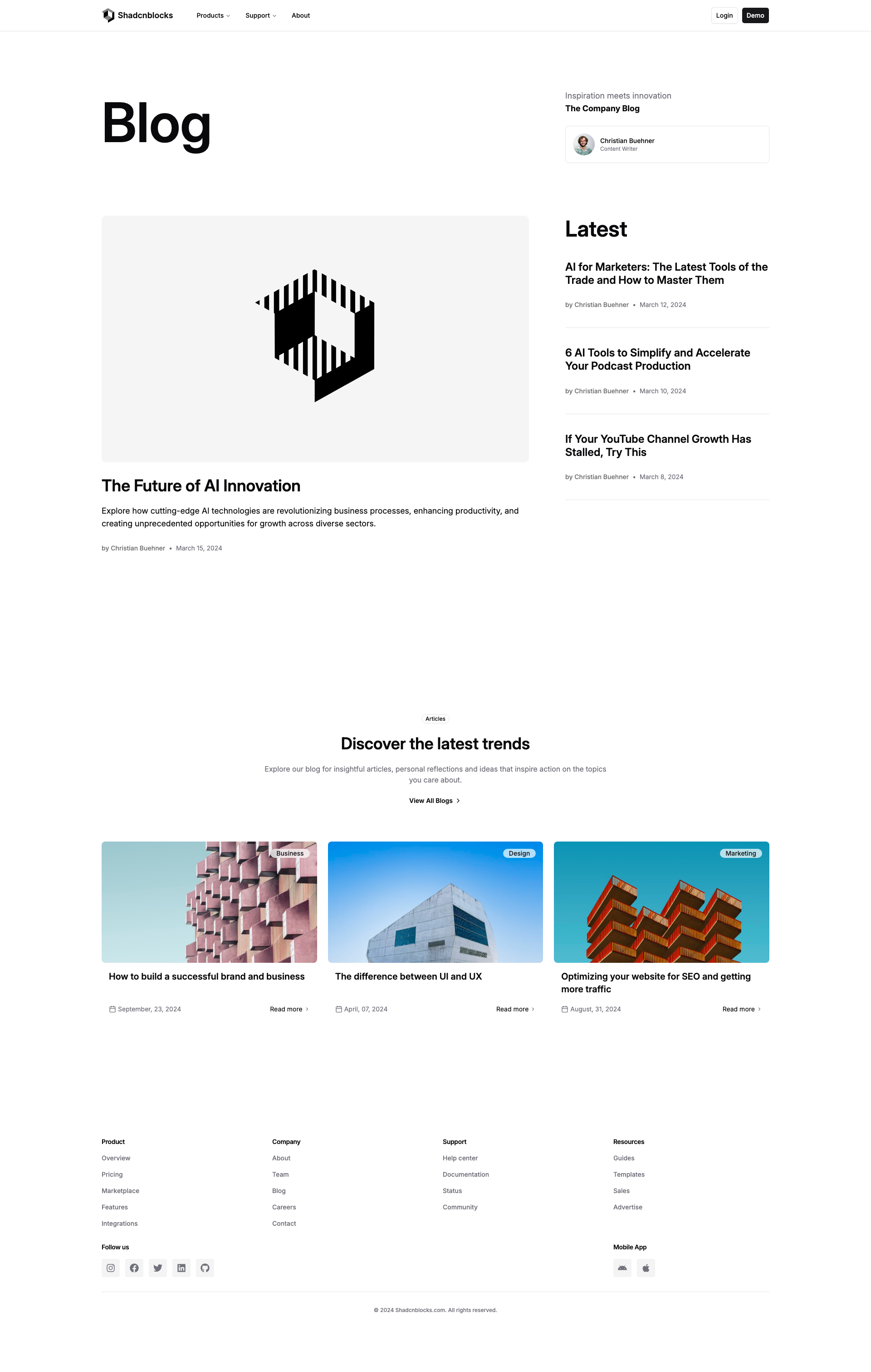Shadcn Blog Page 5 - Magazine blog with wordmark feature