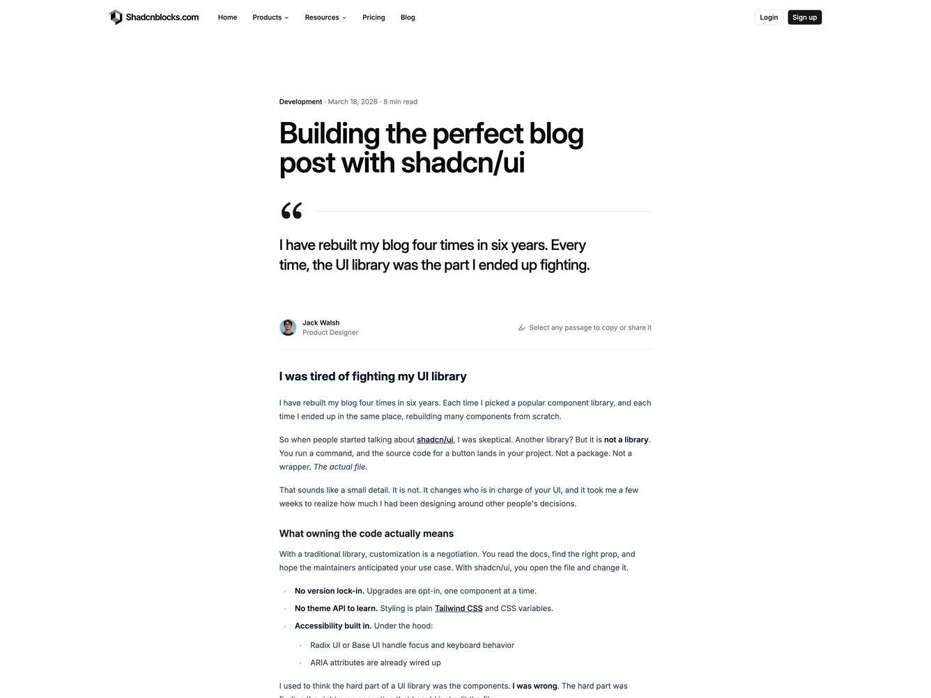 Shadcn Blog Post Page 6 page