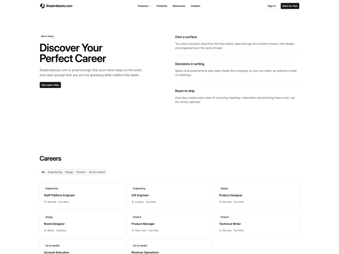 Shadcn Careers Page 2 page