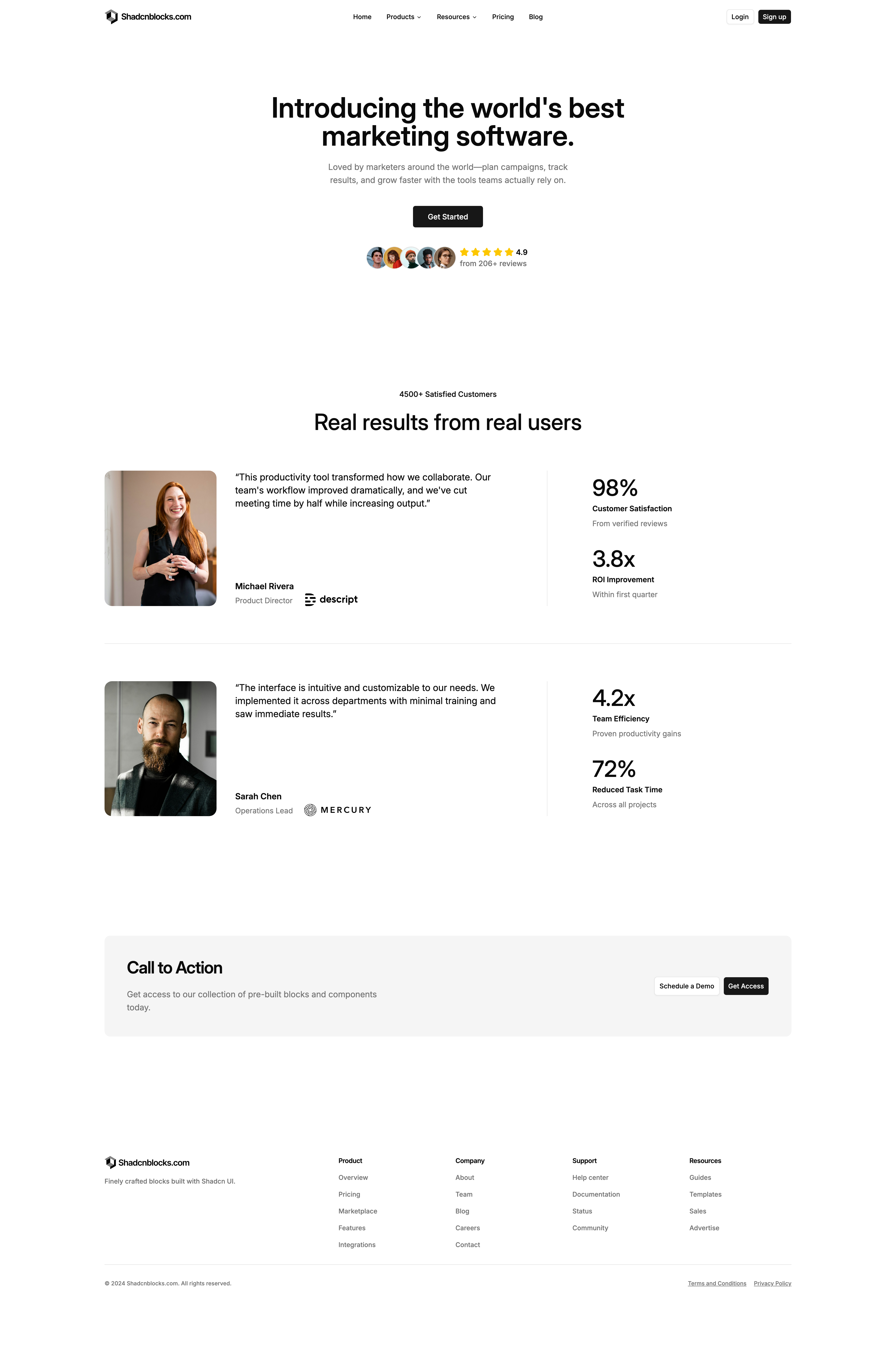 Shadcn Case Studies Page 6 - Free case study page with a ratings hero and a call to action
