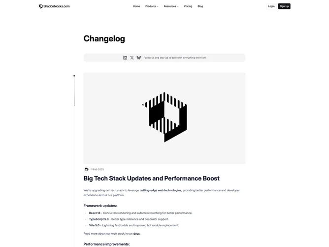Shadcn Changelog Pages