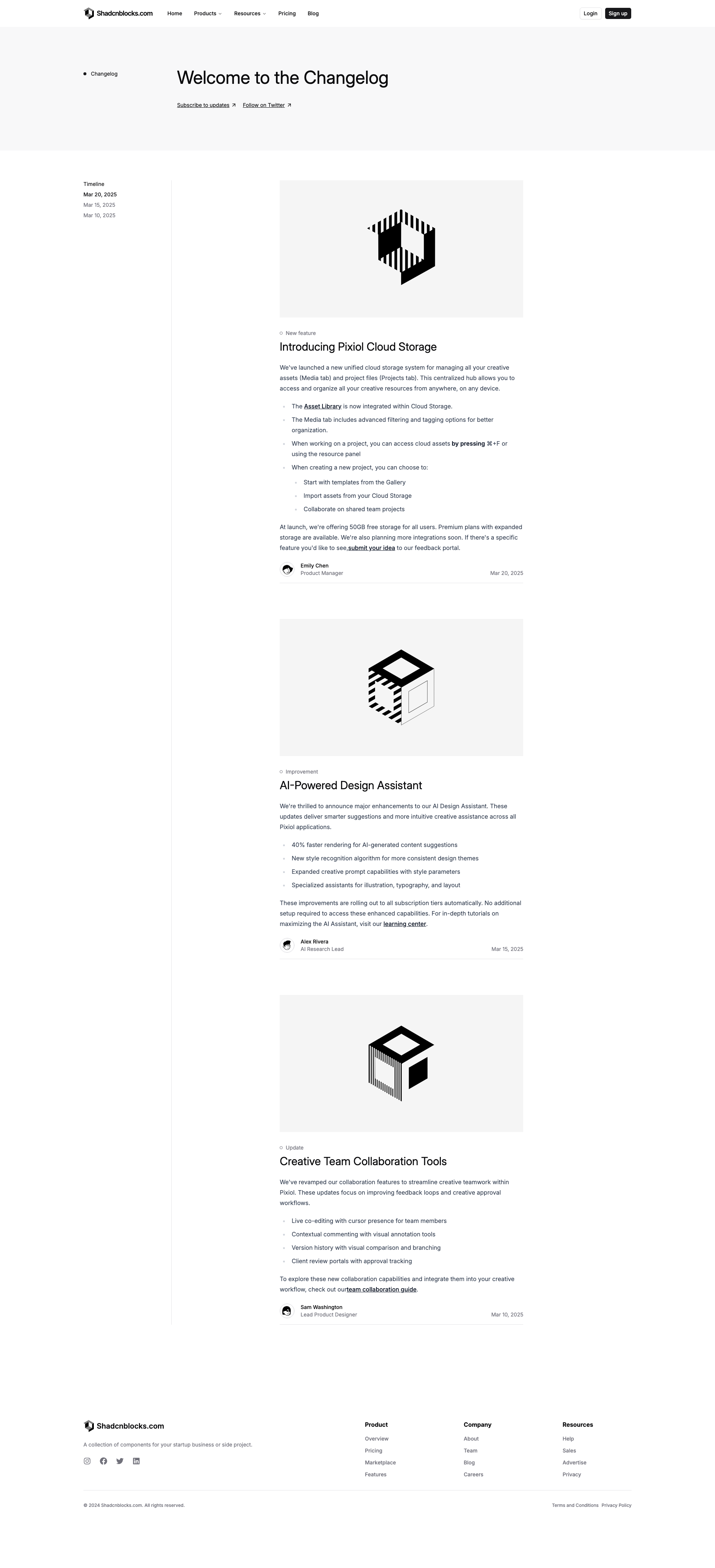 Shadcn Changelog Page 2 - Changelog with sticky date navigation