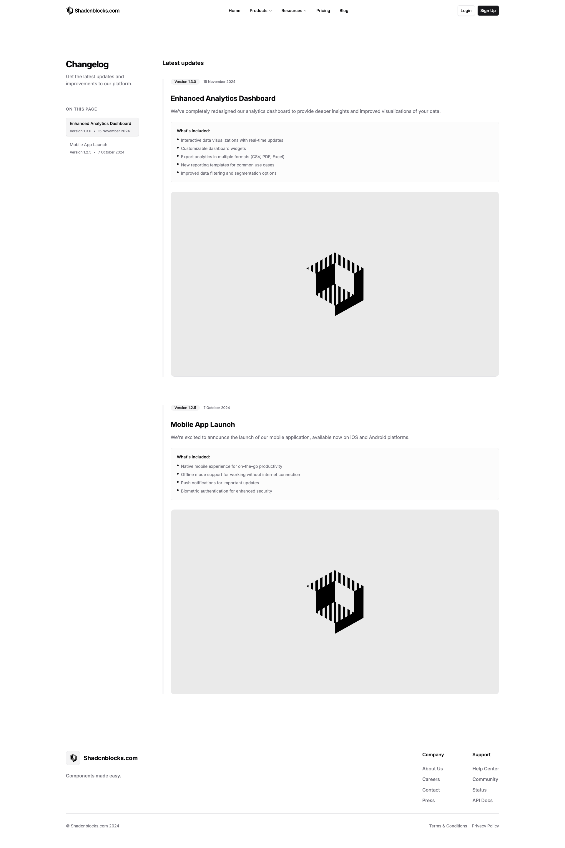 Shadcn Changelog Page 4 - Changelog with on-this-page sidebar