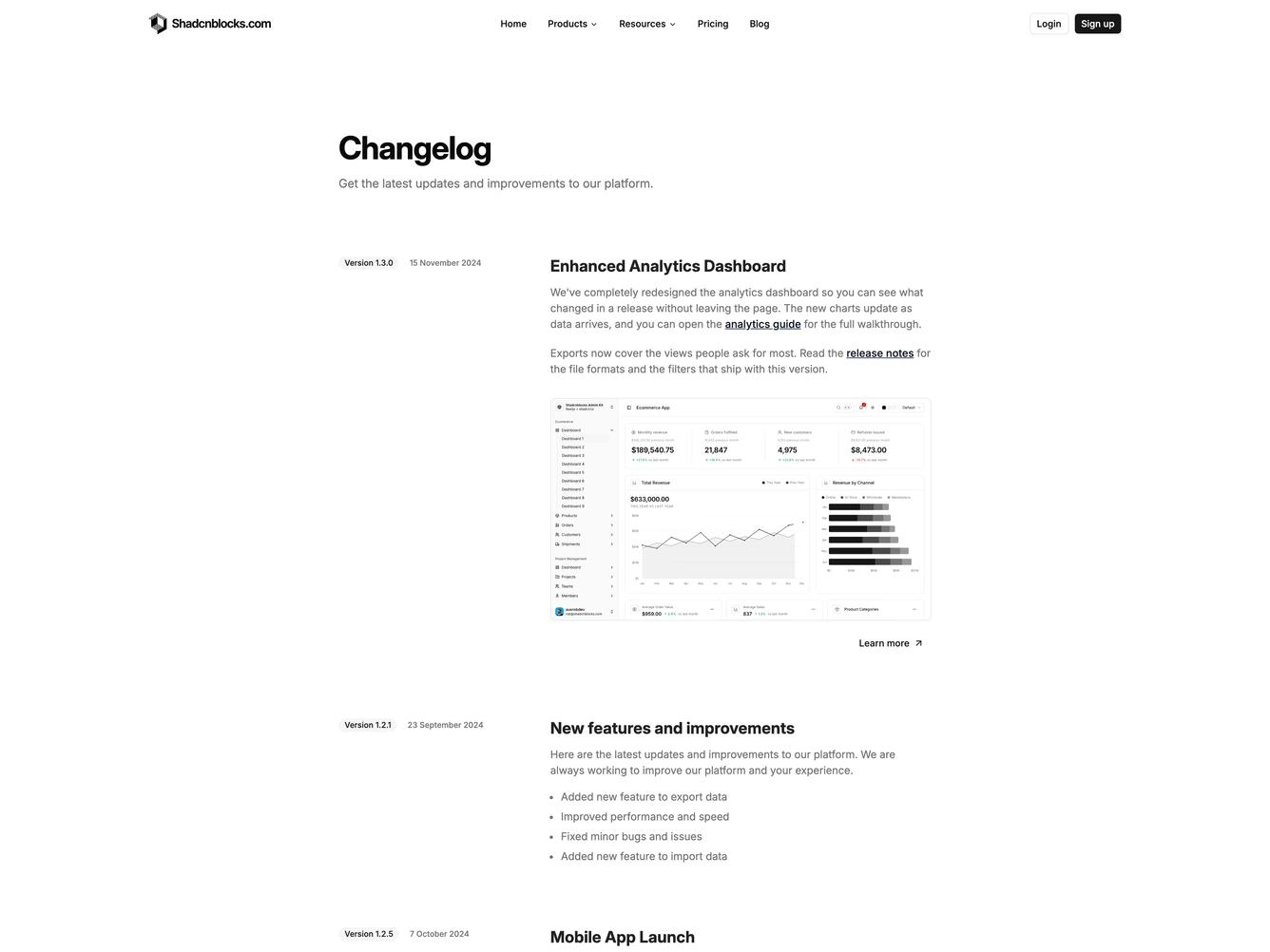 Shadcn Changelog Page 5 page