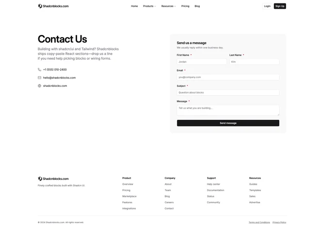 Shadcn Contact Pages