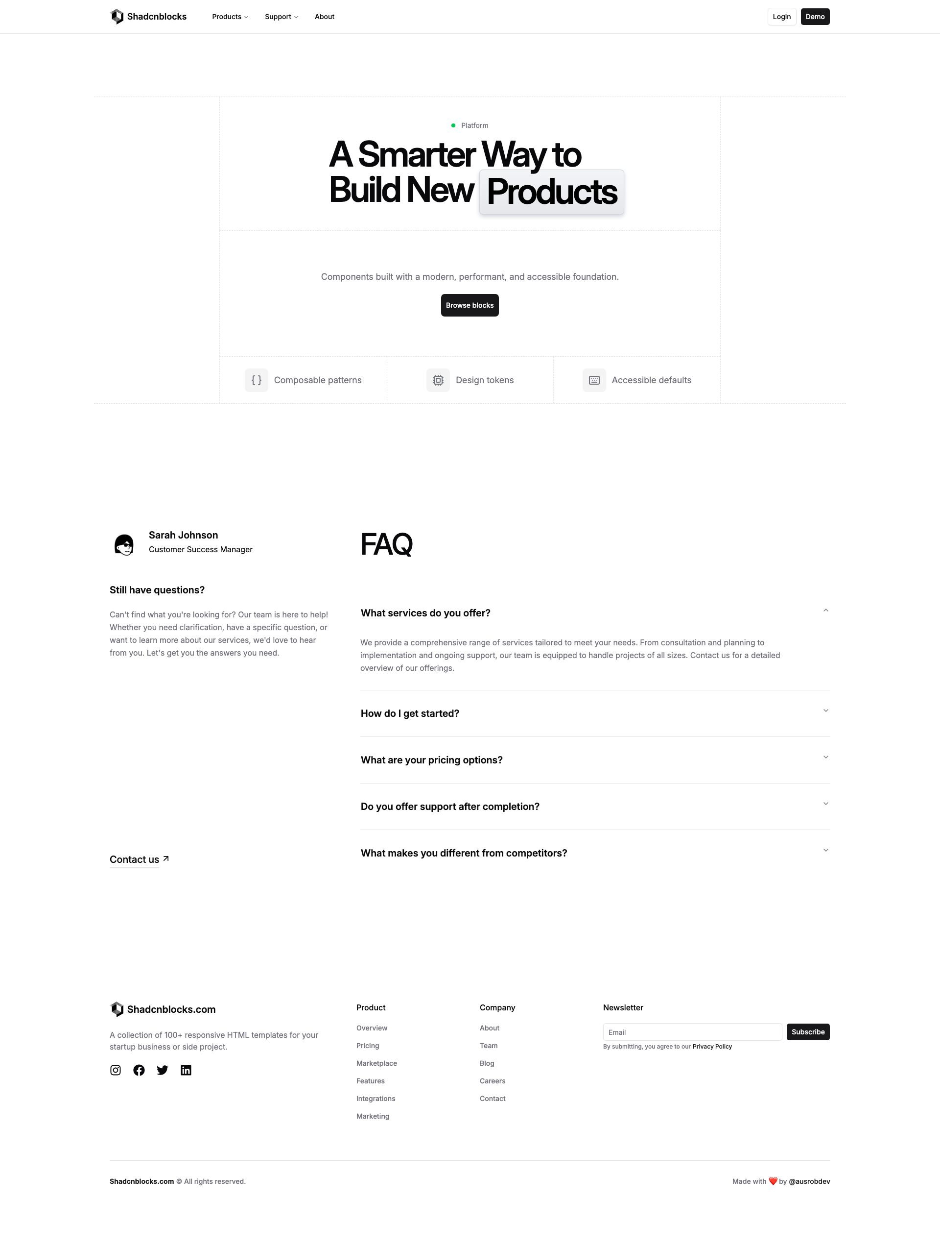 Shadcn Faq Page 1 - FAQ page with flip-word hero