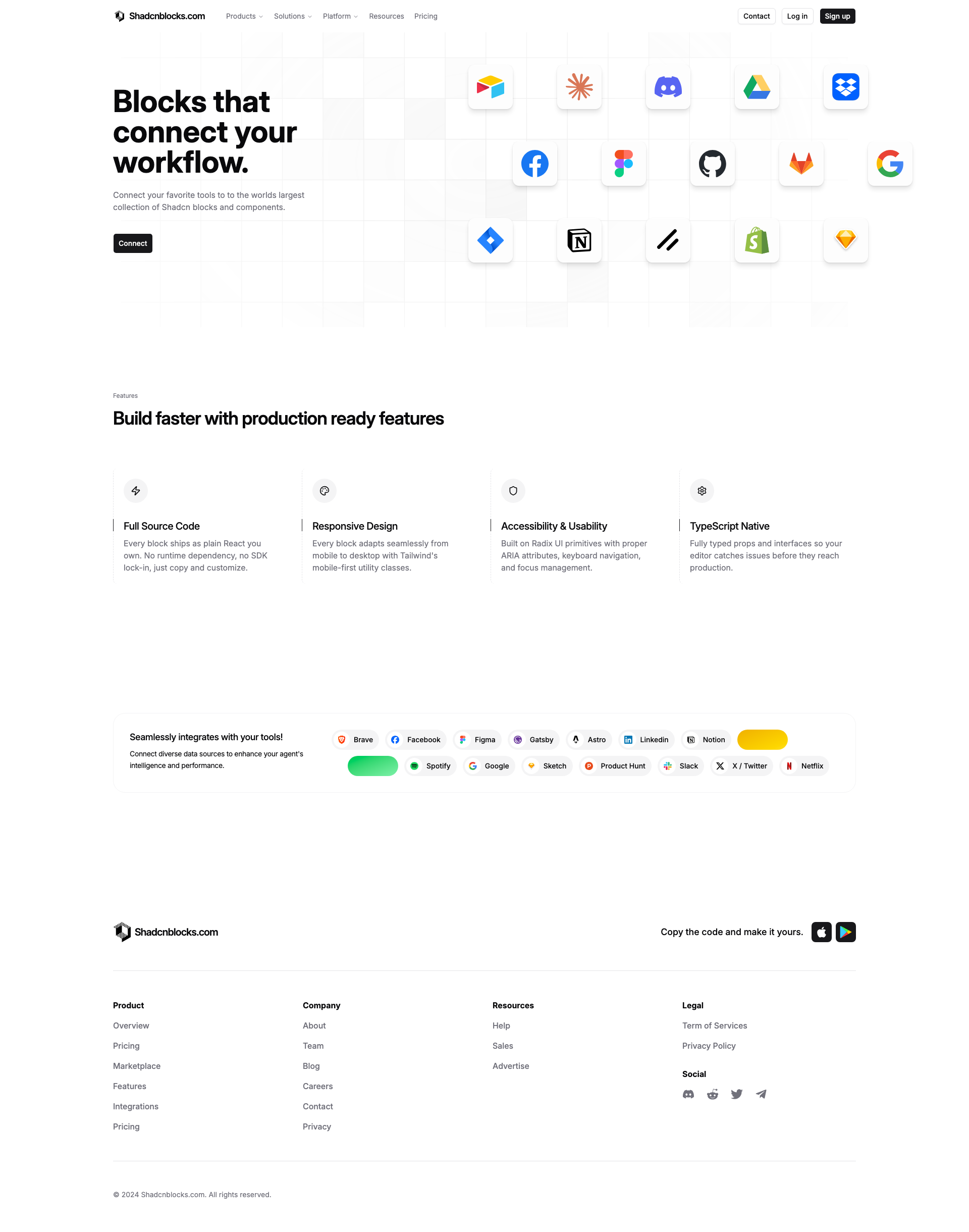 Shadcn Integrations Page 1 - Integrations page with staggered logo masonry