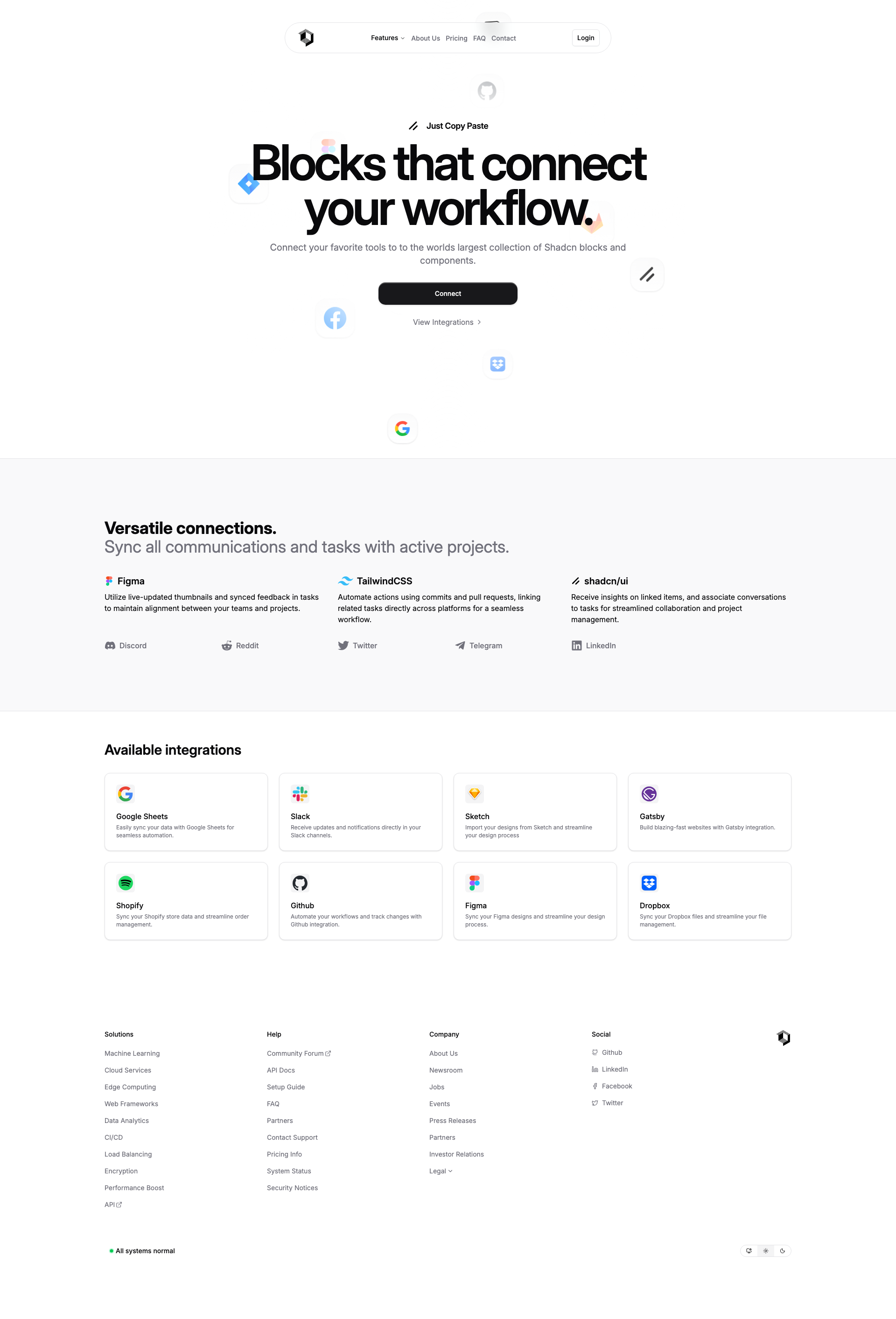 Shadcn Integrations Page 2 - Orbiting integrations hero page