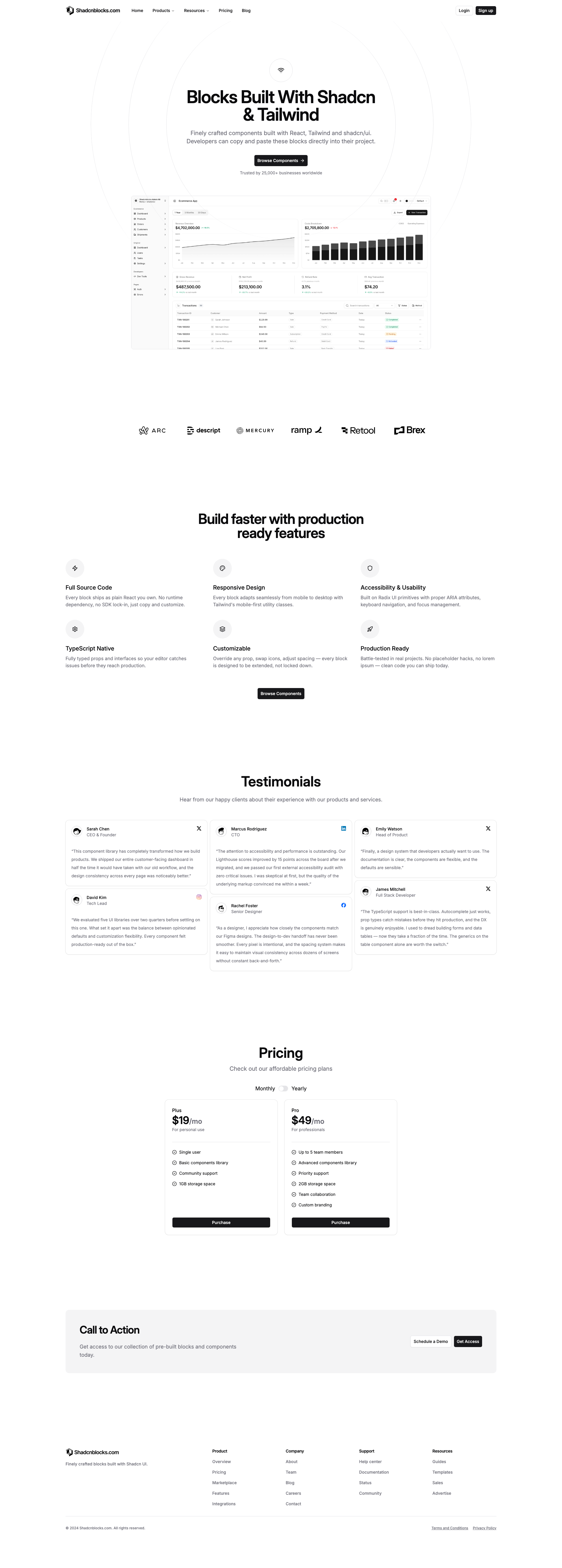Shadcn Landing Page 1 - Free starter SaaS homepage