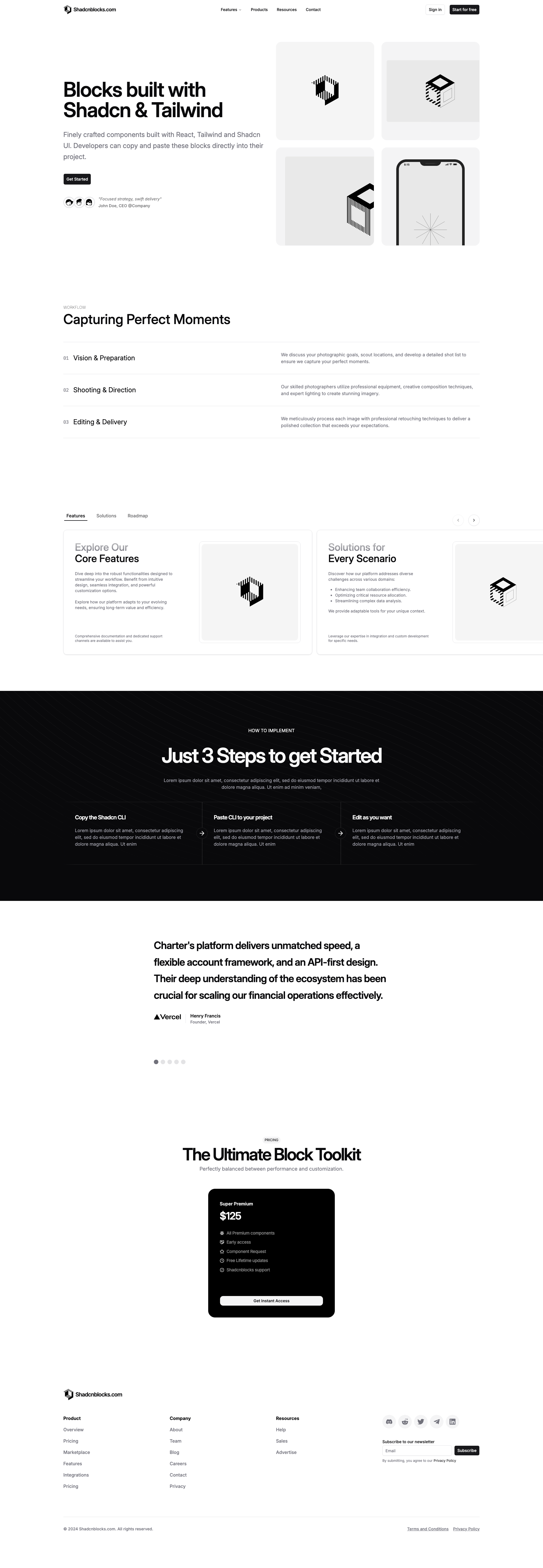 Shadcn Landing Page 11 - Workflow landing with dark feature band