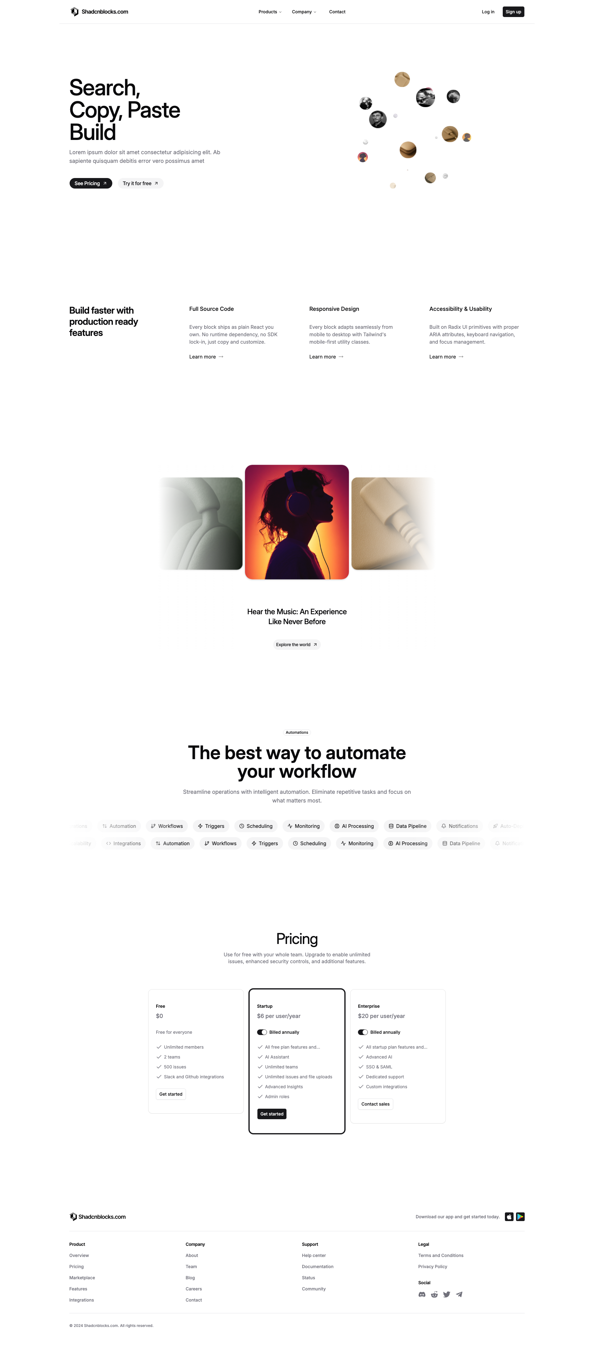 Shadcn Landing Page 12 - Draggable cloud hero with marquee badges