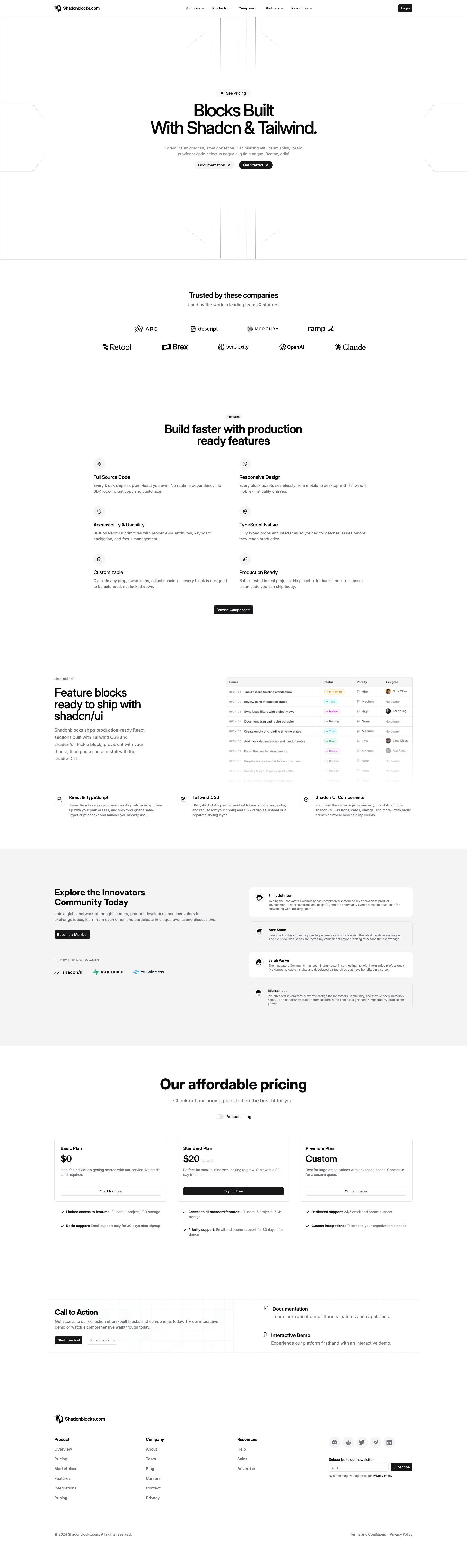 Shadcn Landing Page 4 - Enterprise wireframe homepage with full-screen hero