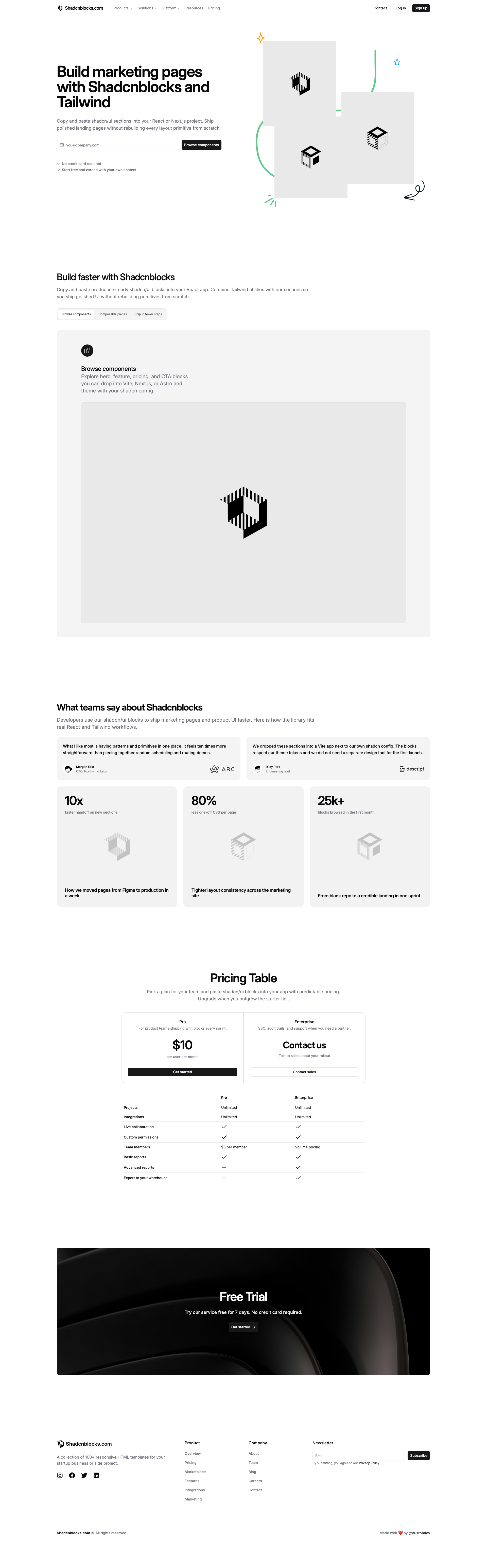 Shadcn Landing Page 6 - Email capture hero with tabbed features