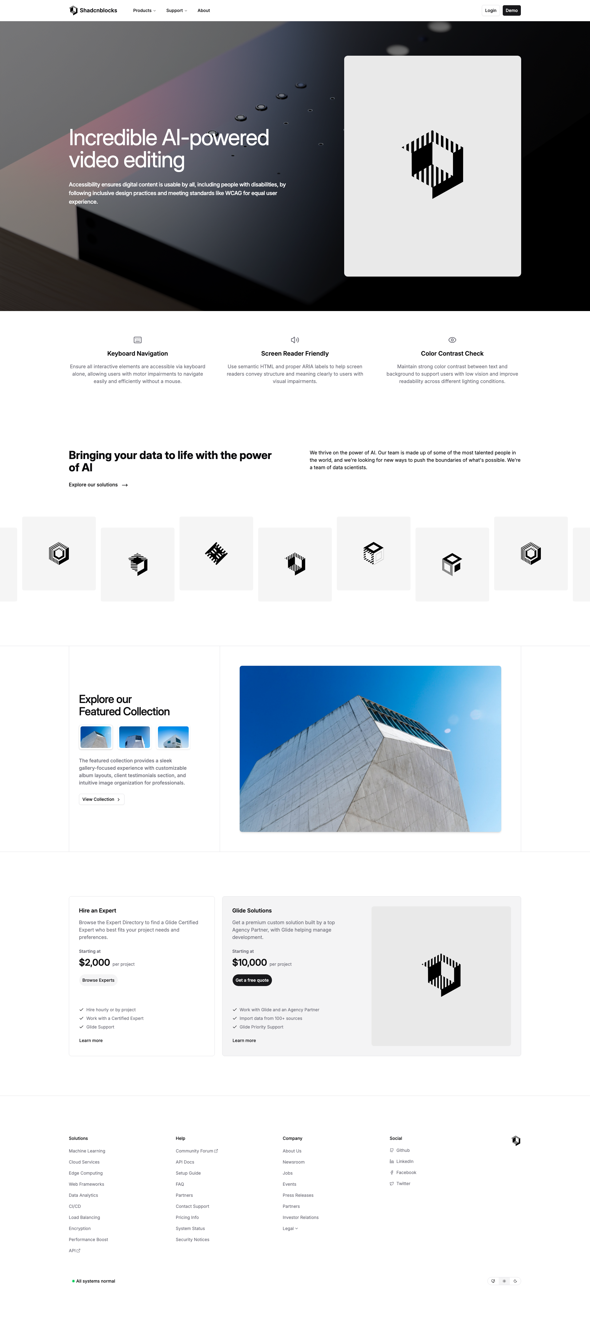 Shadcn Landing Page 8 - Accessibility-focused landing without hero block