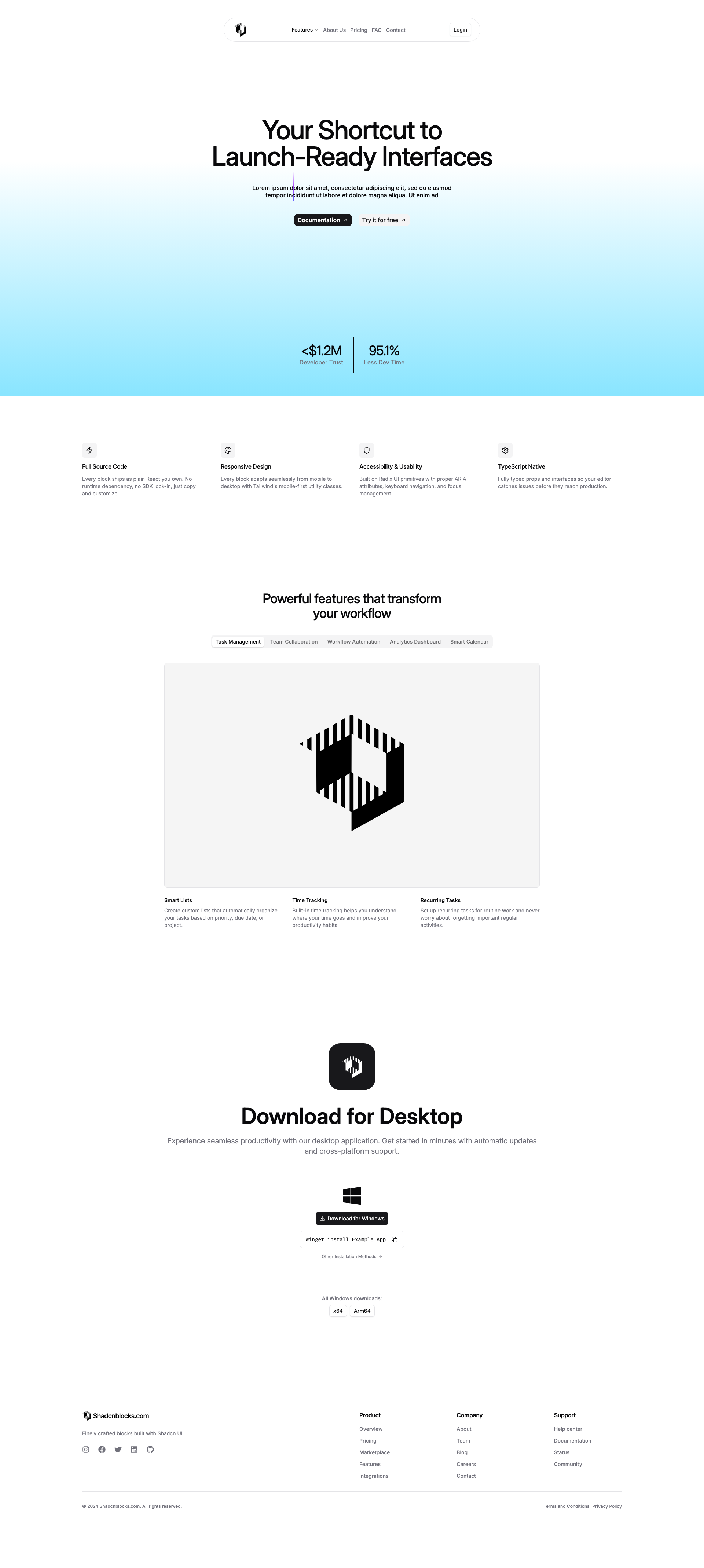Shadcn Landing Page 9 - Desktop download landing with stat hero