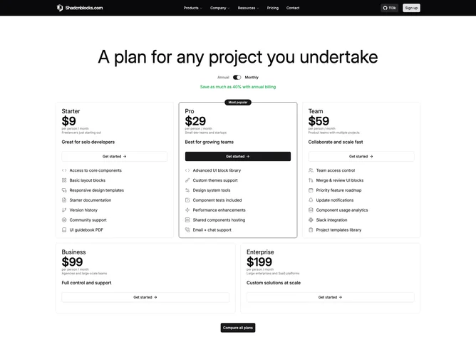 Shadcn Pricing Pages