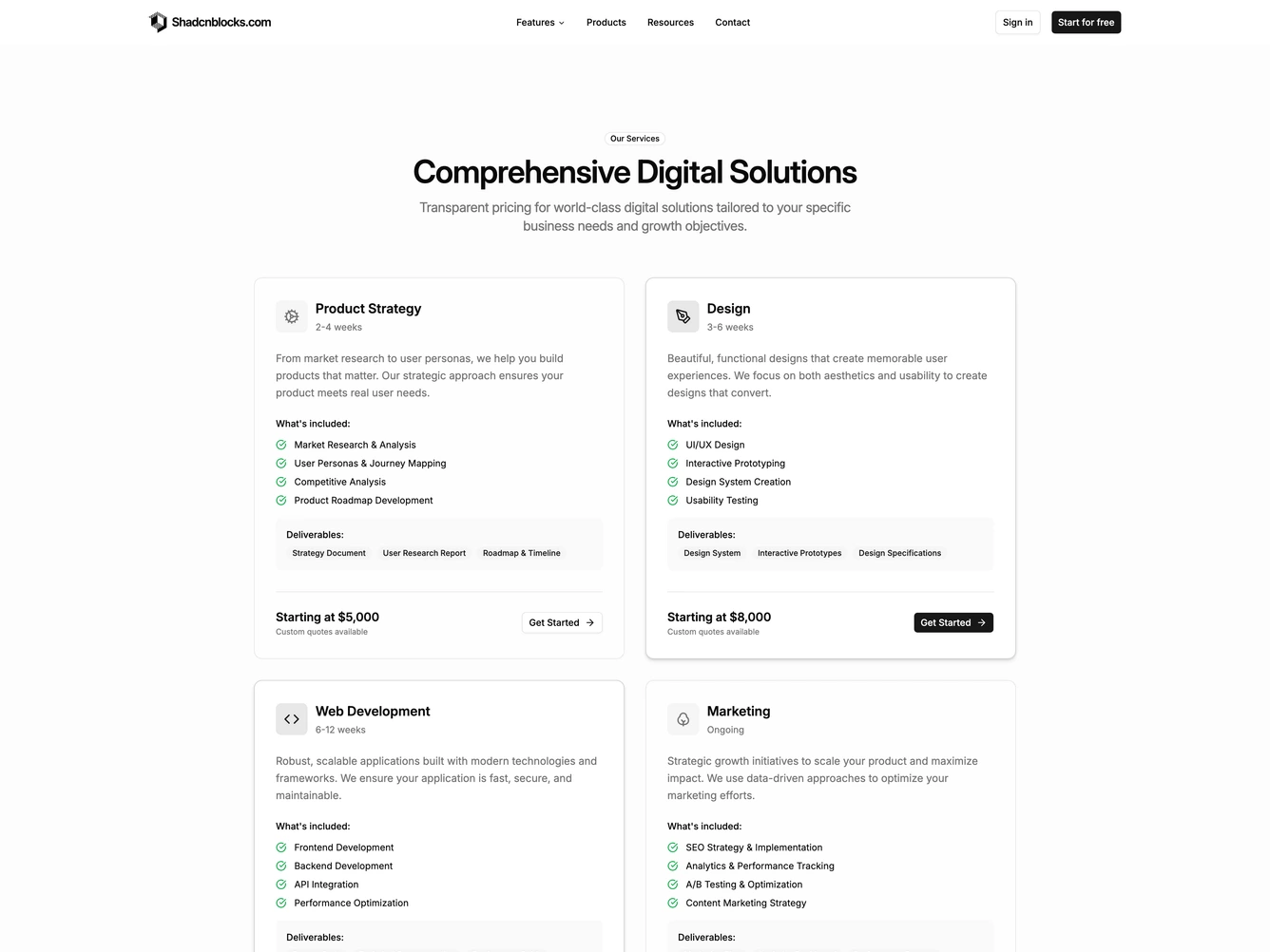 Shadcn Services Page 3 page
