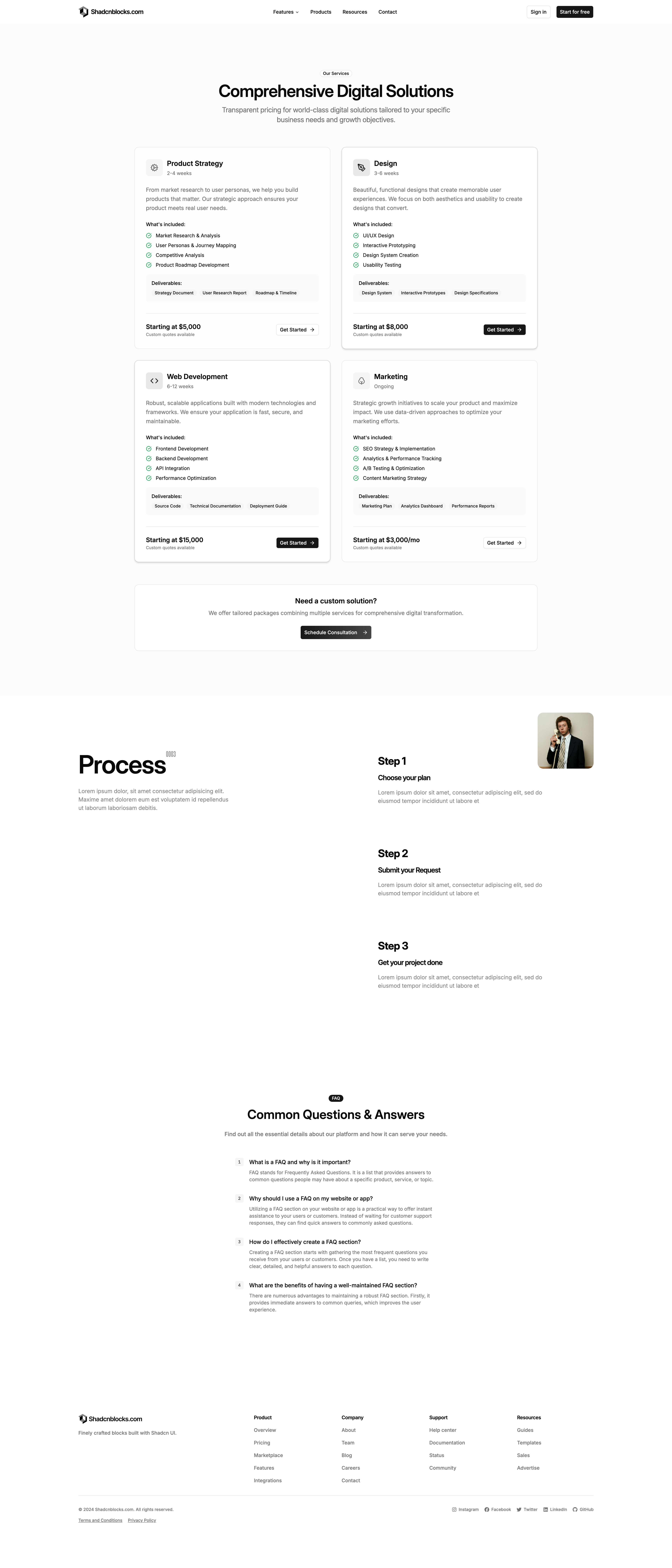Shadcn Services Page 3 - Services page with priced service cards