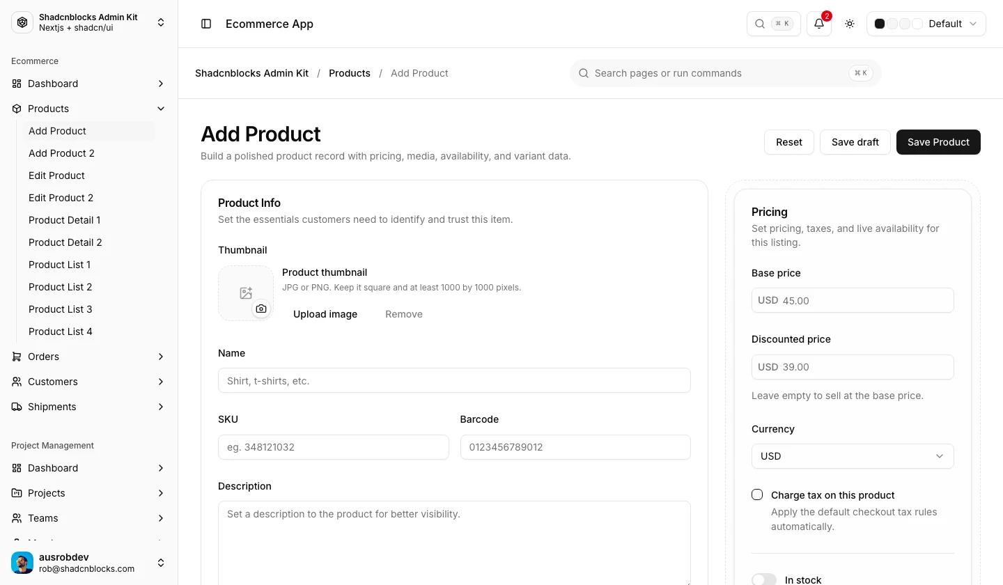Ecommerce · Add Product