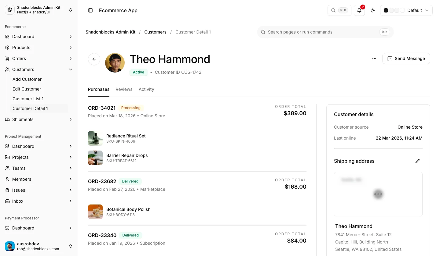 Ecommerce · Customer Detail 1 — Shadcn Admin Kit