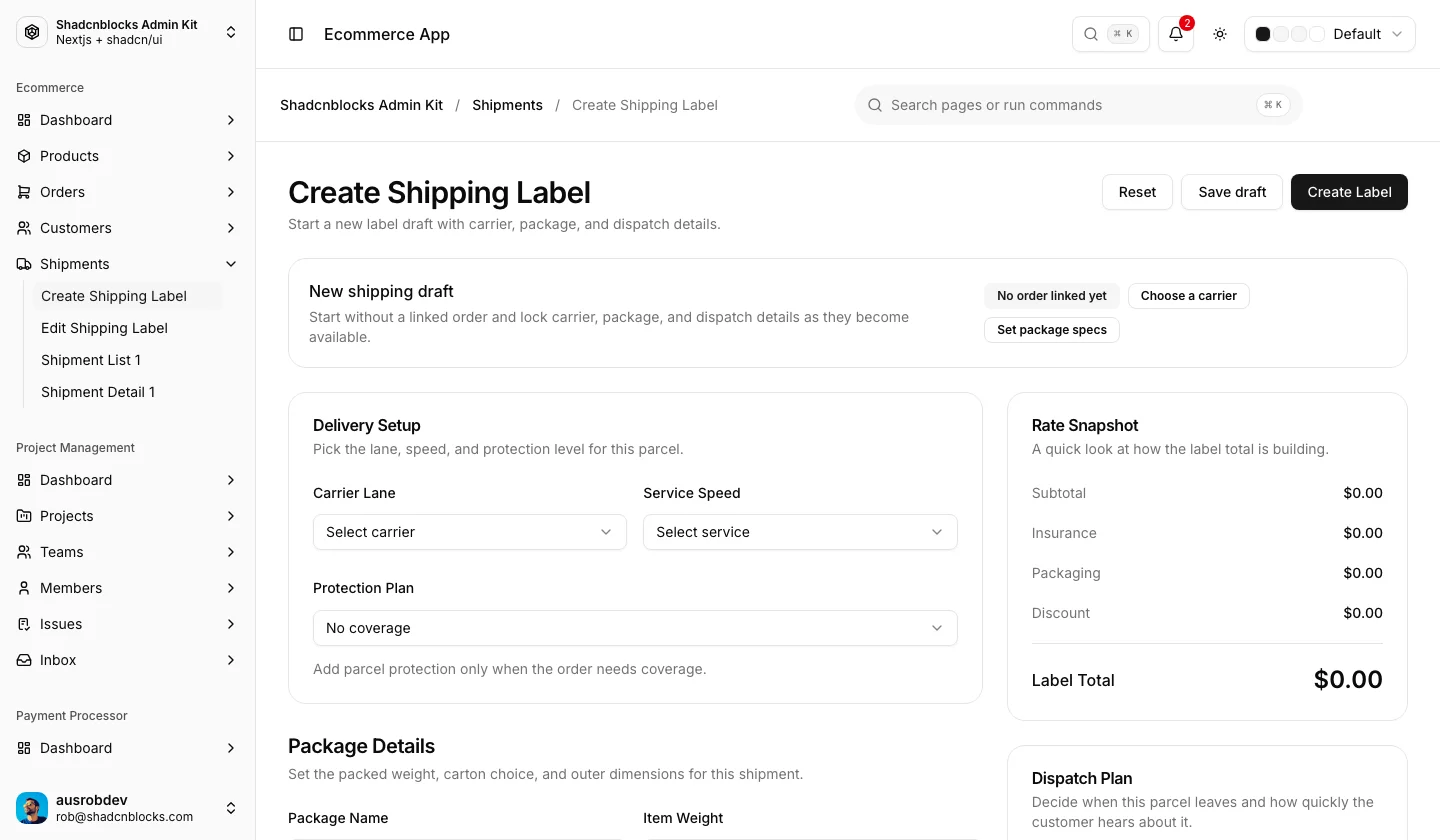 Ecommerce · Create Shipping Label