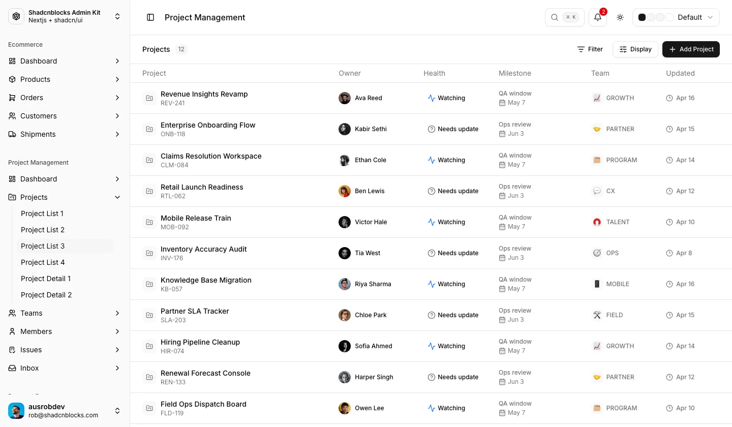 Projects · Project List 3 — Shadcn Admin Kit