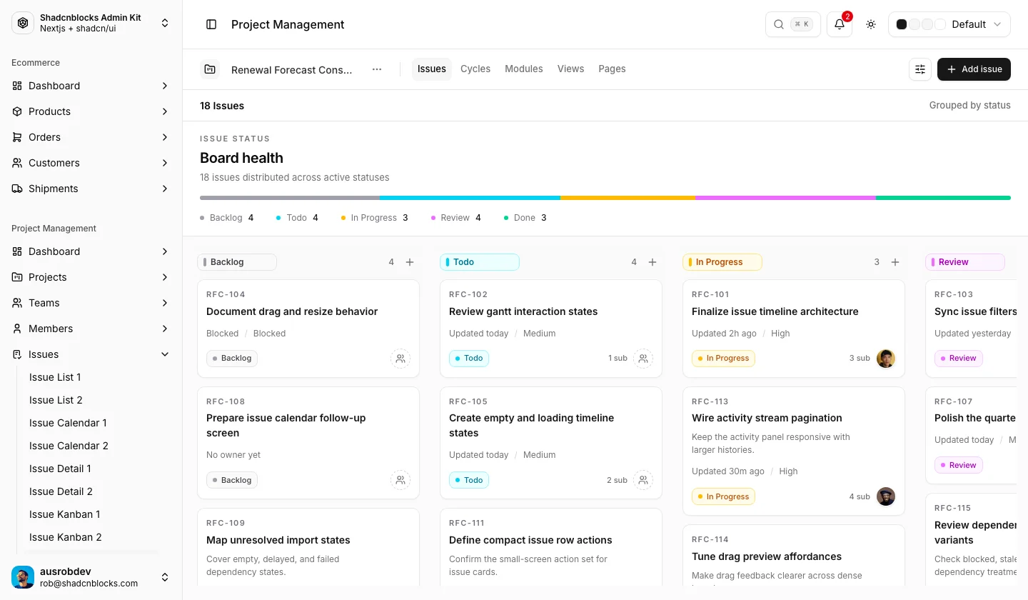 Projects · Issue Kanban 3 — Shadcn Admin Kit