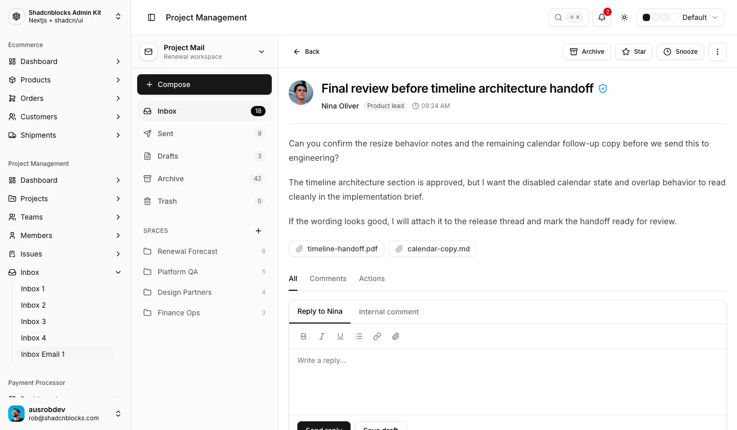 Projects · Inbox Email 1 — Shadcn Admin Kit