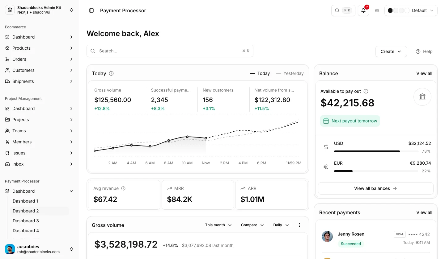 Payments · Dashboard 2 — Shadcn Admin Kit