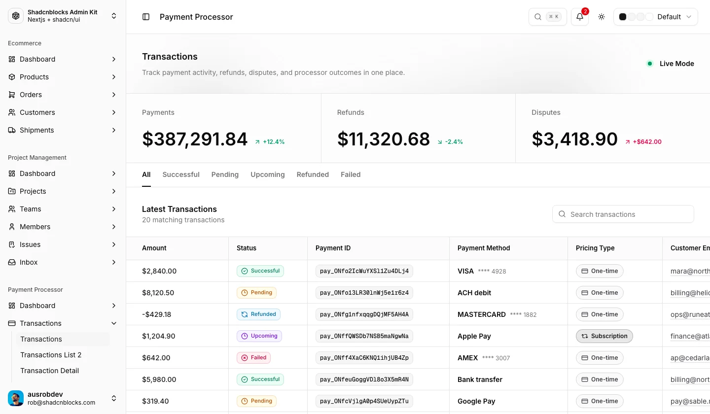 Payments · Transactions