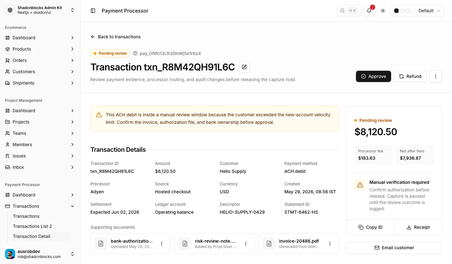 Payments · Transaction Detail — Shadcn Admin Kit