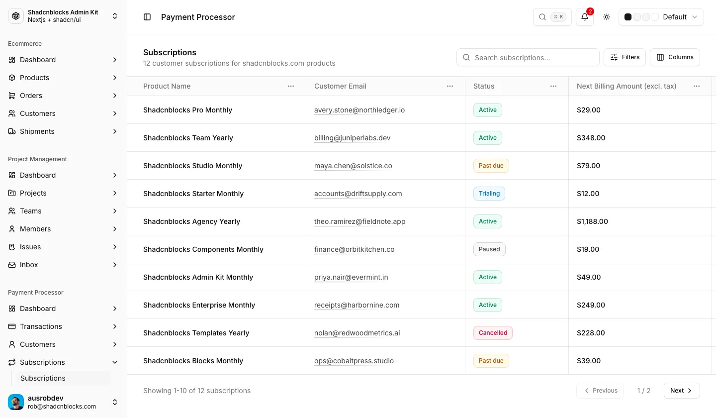 Payments · Subscriptions