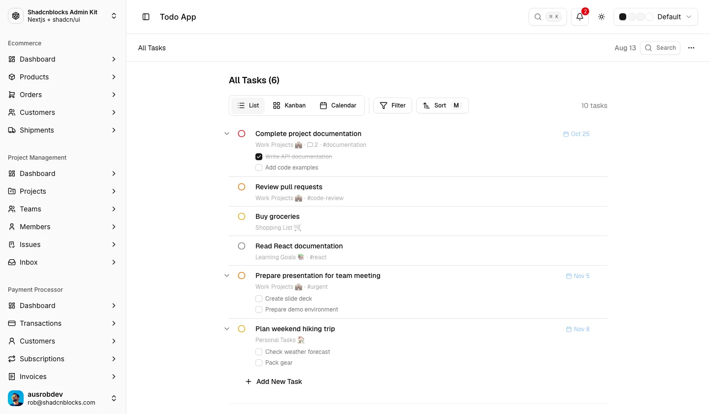 Todo · All Tasks — Shadcn Admin Kit
