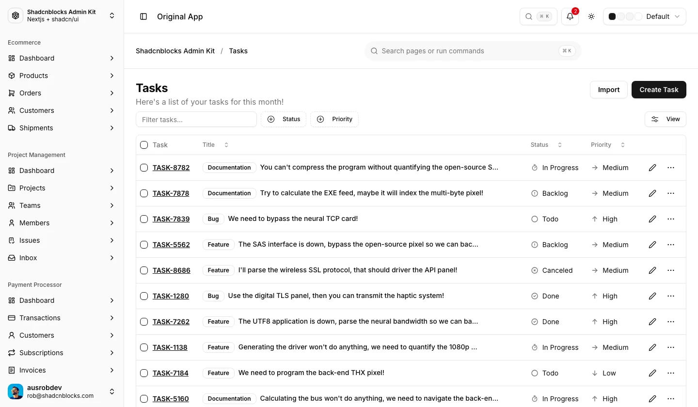 Original · Tasks — Shadcn Admin Kit