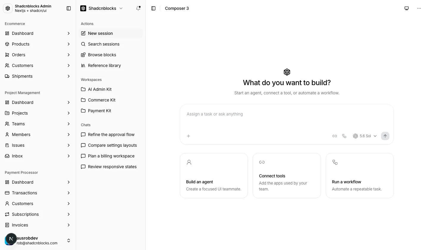 AI · Composer 3 — Shadcn Admin Kit