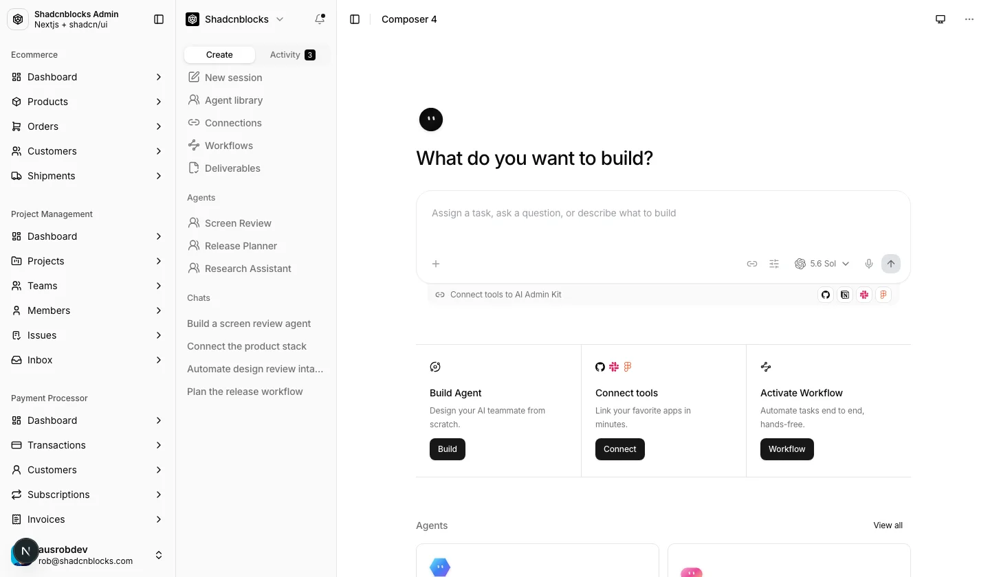 AI · Composer 4 — Shadcn Admin Kit