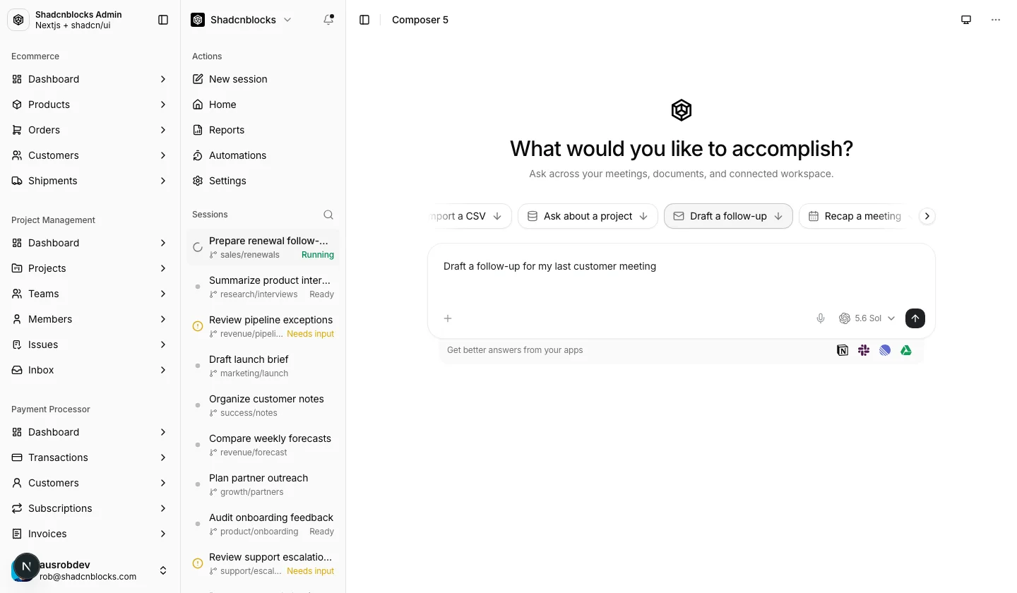 AI · Composer 5 — Shadcn Admin Kit