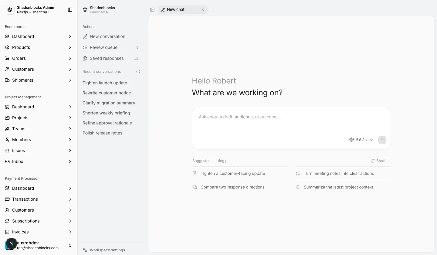 AI · Composer 6 — Shadcn Admin Kit