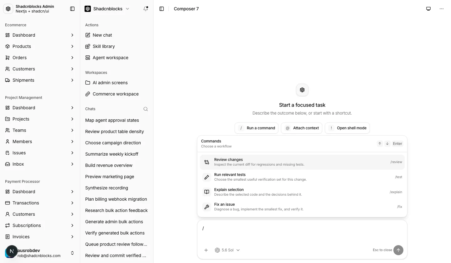 AI · Composer 7 — Shadcn Admin Kit