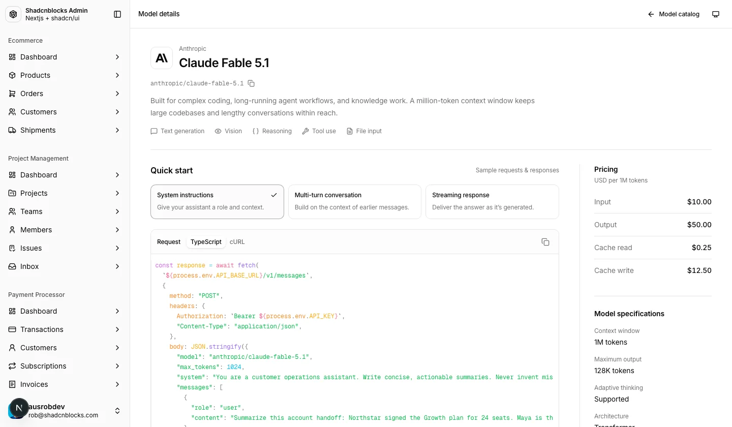 AI · Model details — Shadcn Admin Kit