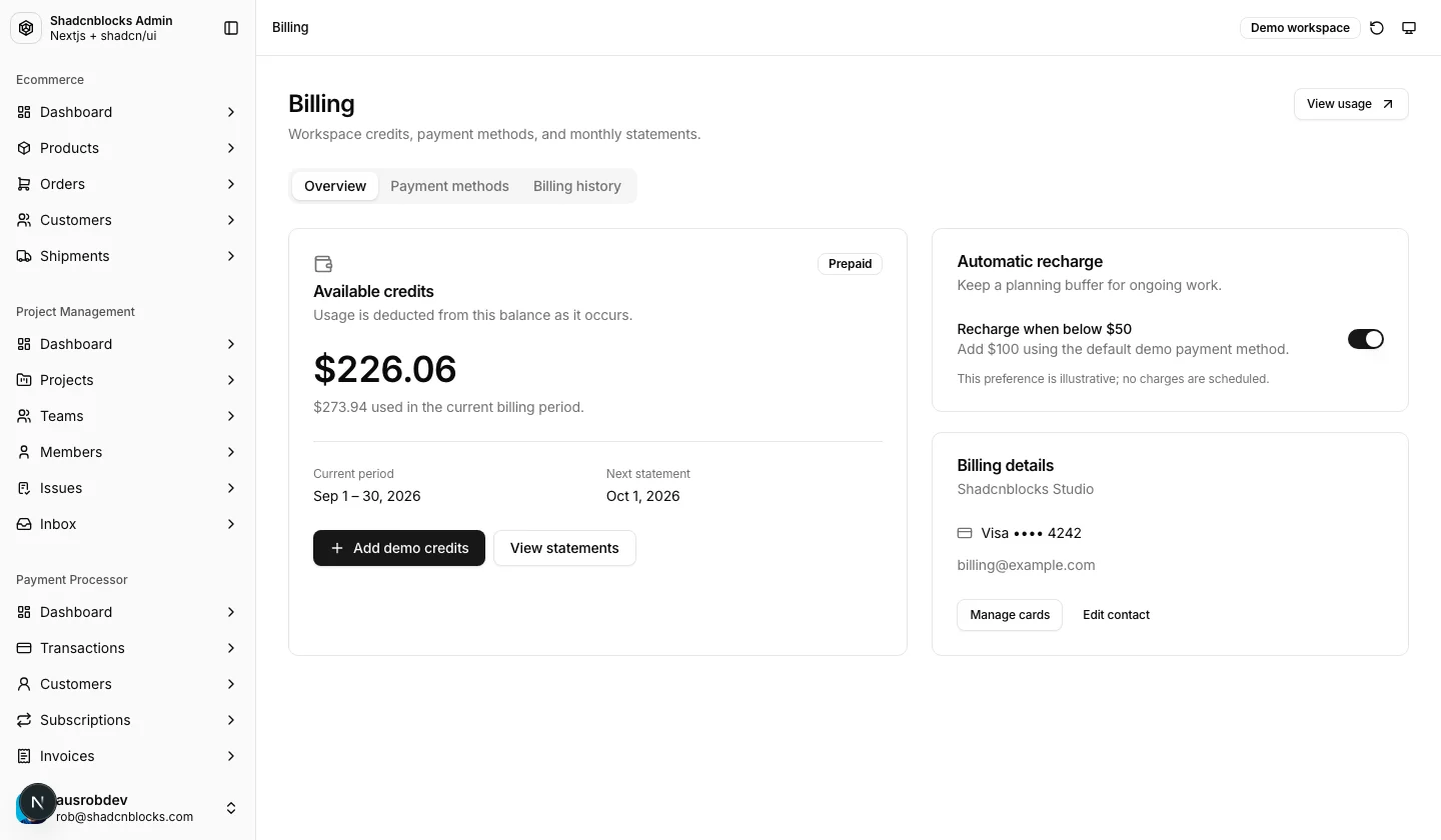 AI · Billing — Shadcn Admin Kit