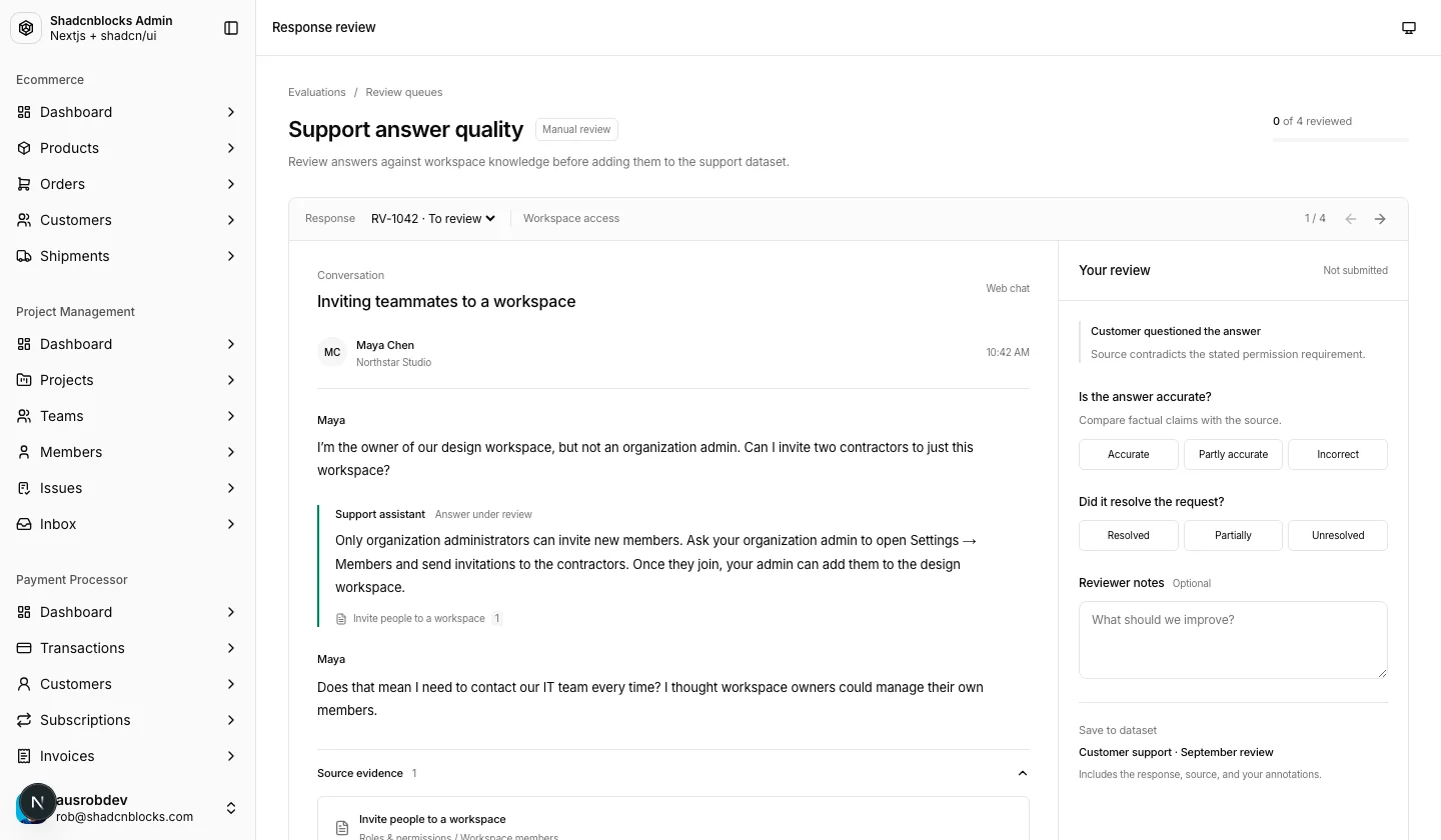 AI · Response review — Shadcn Admin Kit